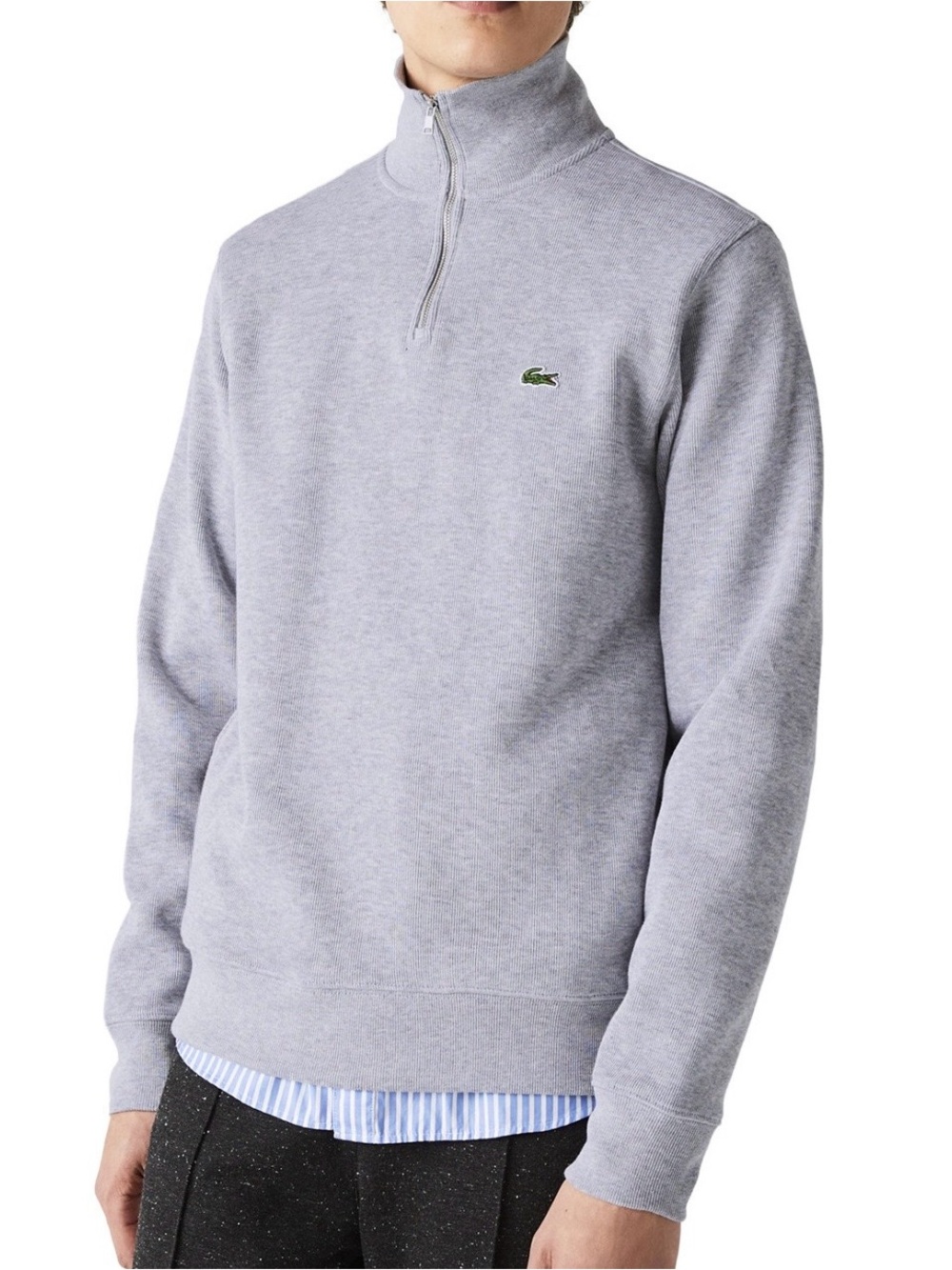 Lacoste Mens 1/4 Zip Pullover Sweater 7 Crocodile logo Stand Up Collar grey